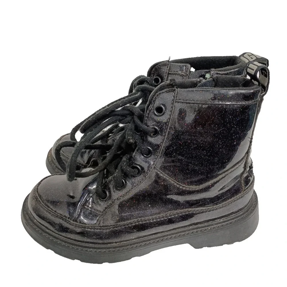 UGG Robbley Glitter Combat Boots Girls Size 1‎ Black Chunky Outdoor Shoes
